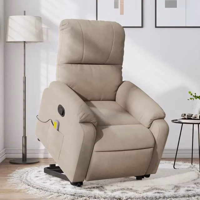 Poltrona Alzapersona Reclinante con Assistenza Elettrica vidaXL in Microfibra Beige per Senior – 1