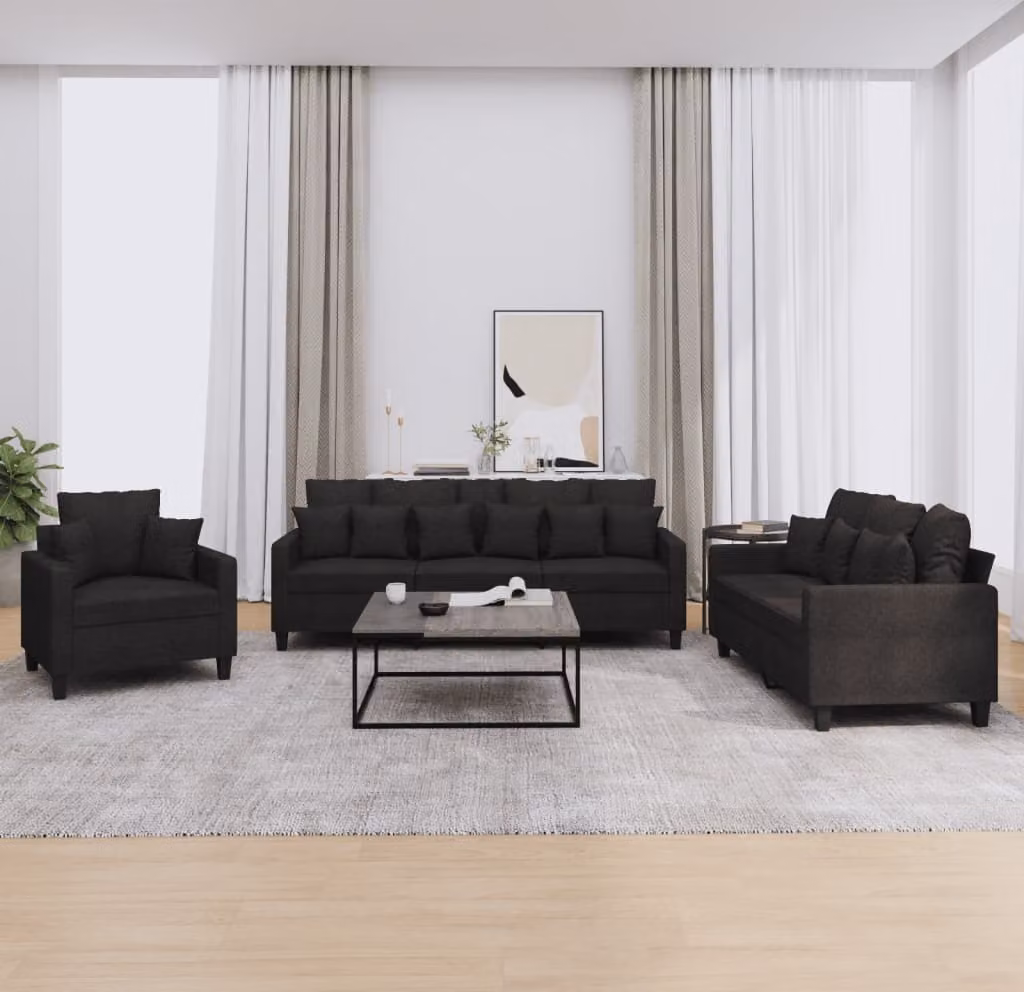Maison Exclusive - Set divano a 3 pezzi con cuscini in tessuto nero