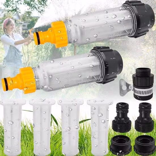 Set pantaloni da giardinaggio - Pompa da giardino con filtro universale - Idropulitrice - Attacco acqua da 3/4 di pollice - 4 impostazioni di filtraggio