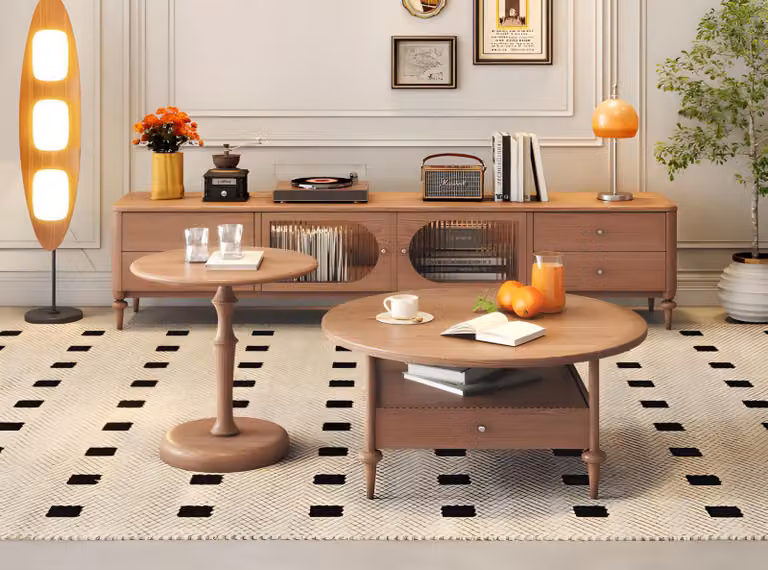 Set moderno di 2 tavolini da caffè, color beige, in legno, design elegante, ideali per il soggiorno