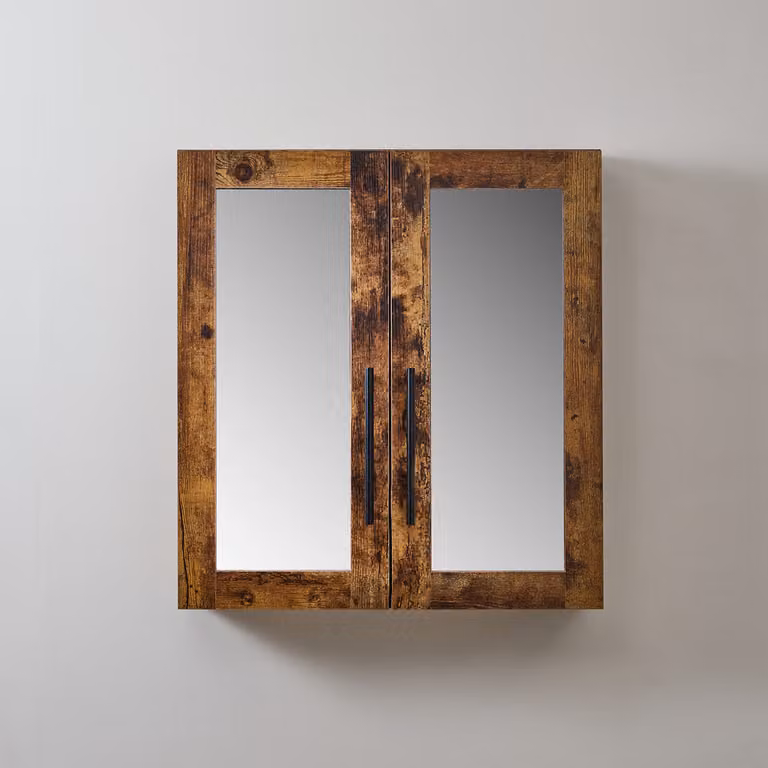 Mobiletto a Specchio da 900mm x 650mm Rovere Scuro - Completo di Maniglie Moderne a Barra Nere - Cluo