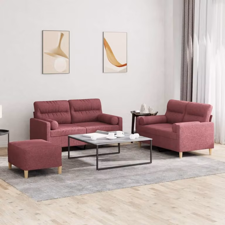 Maison Exclusive - Set divano 3 pezzi con cuscini in tessuto bordeaux