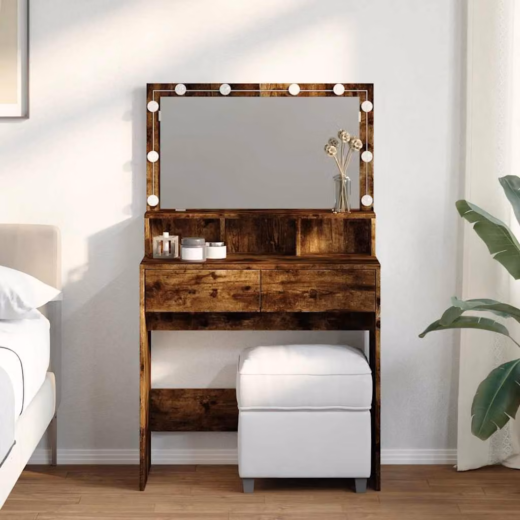 vidaXL Toeletta con LED in Rovere Fumo, L: 80 cm, P: 41 cm, H: 134,5 cm