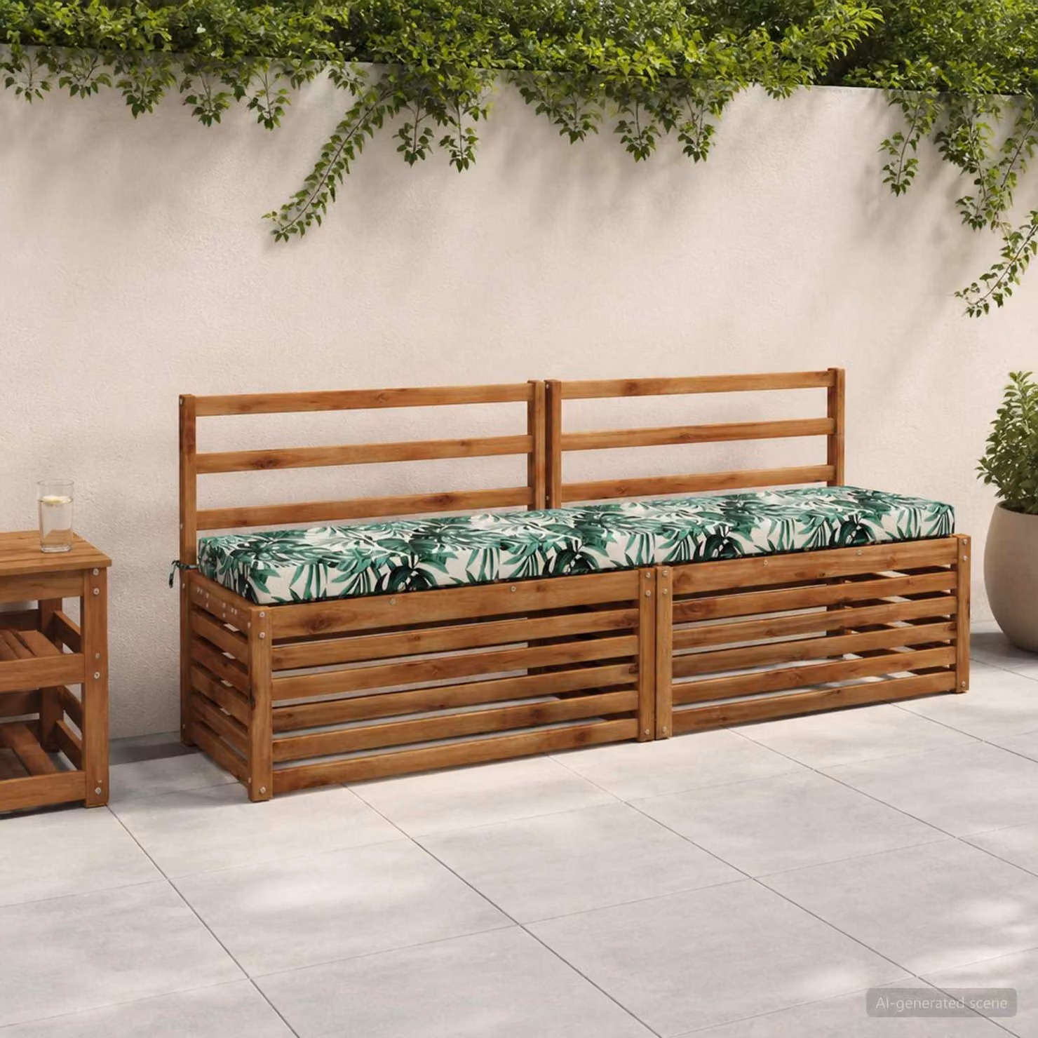 Cuscino per panchina vidaXL SOEST verde con motivo a foglie, in poliestere e schiuma, resistente ai raggi UV e con rivestimento rimovibile