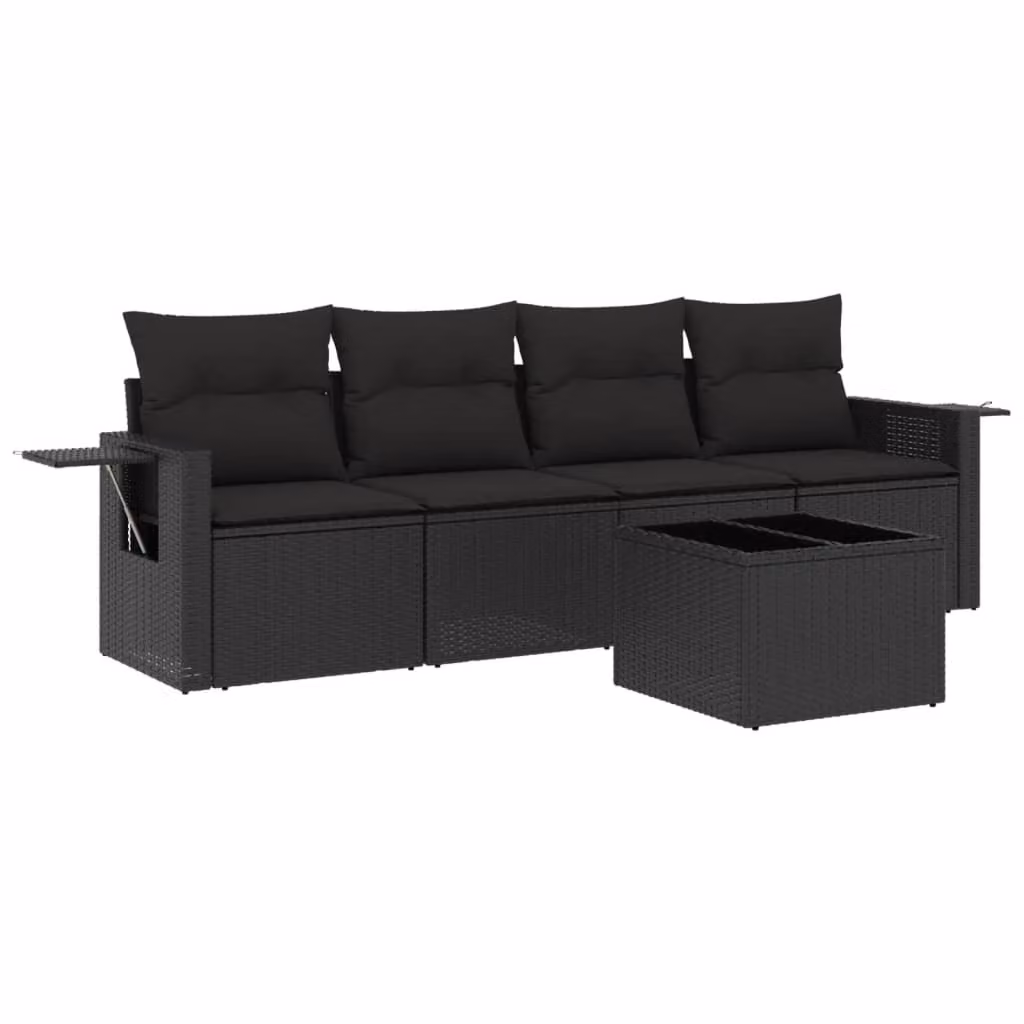 Set Divani da Giardino 5 pz con Cuscini in Polyrattan Nero