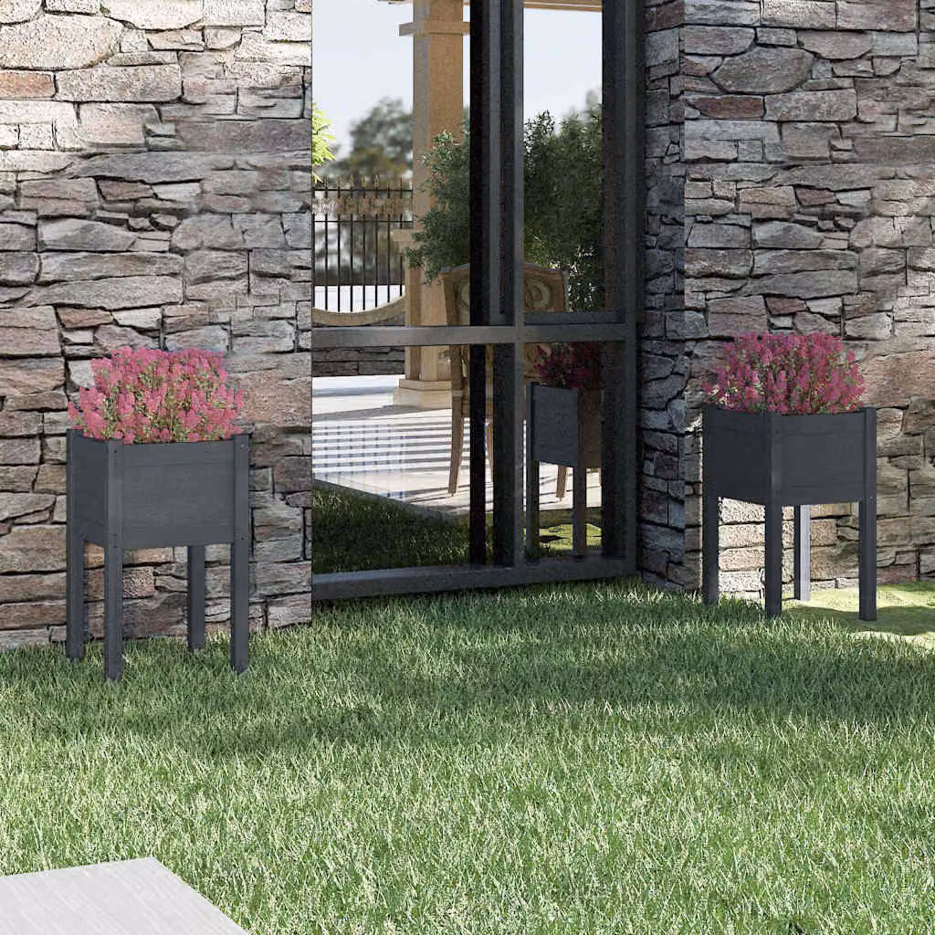 Set di 2 fioriere da giardino vidaXL in legno di pino grigio, L/P/H: 40 x 40 x 70 cm