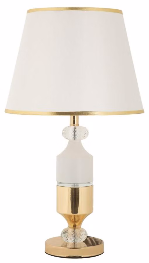 Lampada da Tavolo Gipsy Ø30x52 cm in Ferro e Tessuto Oro e Bianco