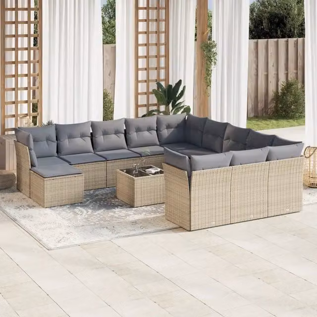 Set Divano da Giardino VIDAXL in Polyrattan con Cuscini Beige, 13 Pezzi