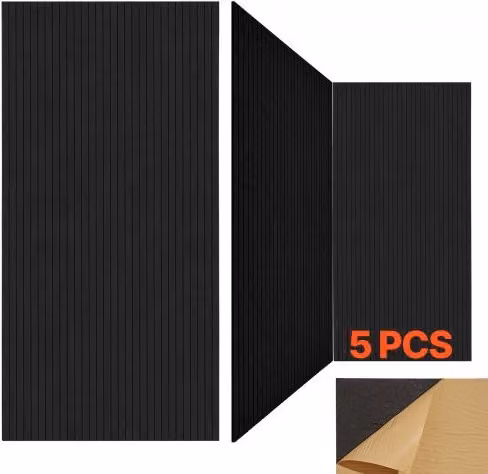 VEVOR Pannelli Acustici in Fibra di Poliestere ad Alta Densità con Adesivo, Set da 5 Pezzi Nero, L: 120 cm, P: 60 cm, H: 1 cm