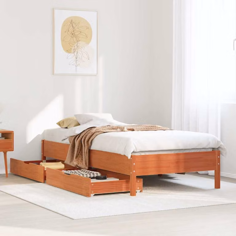 Letto in legno di pino rustico vidaXL senza materasso, colore marrone cera, L 100 x P 200 cm