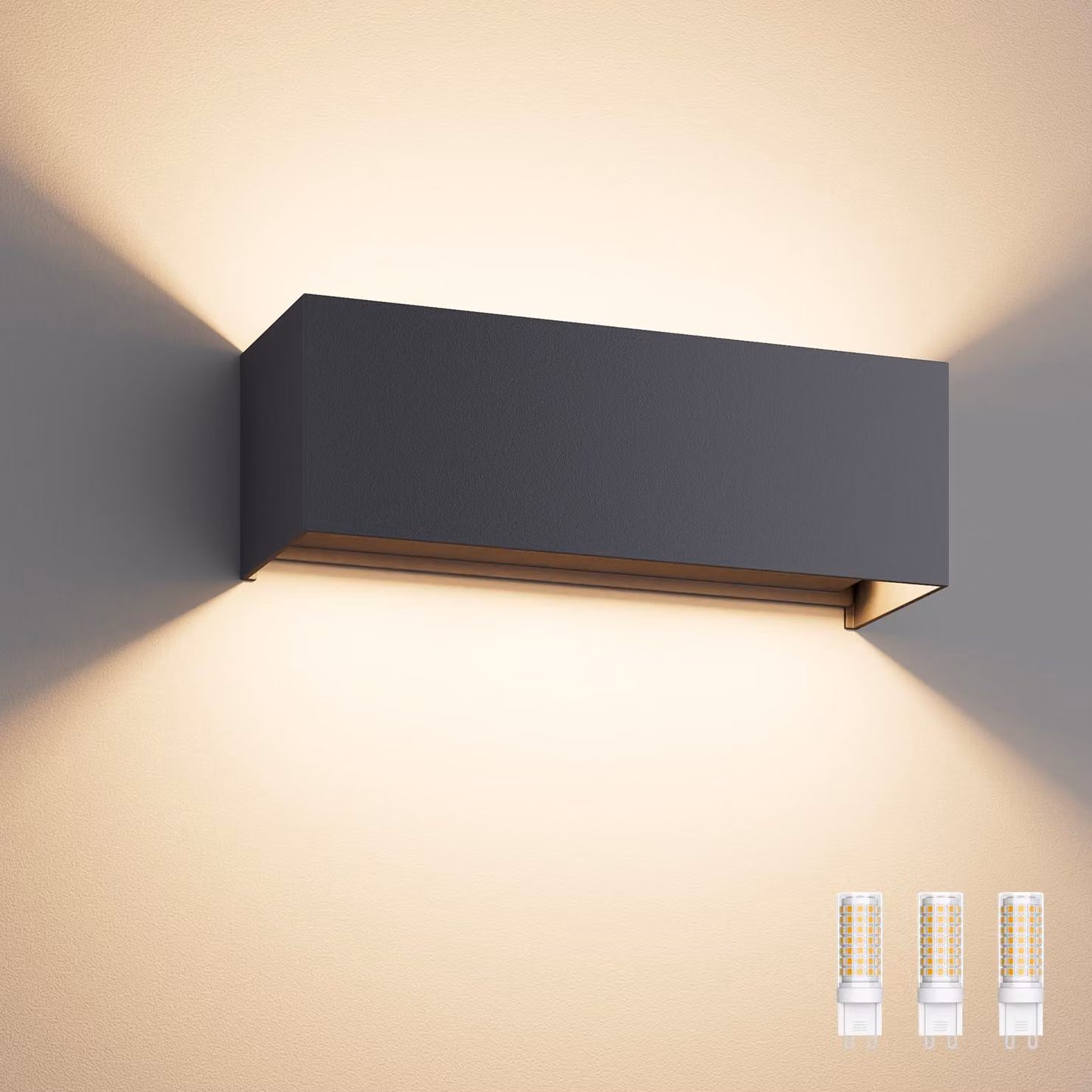 Lampada da parete con tecnologia LED G9, 27W, luce bianco caldo 3000K, colore antracite, adatta per interni ed esterni