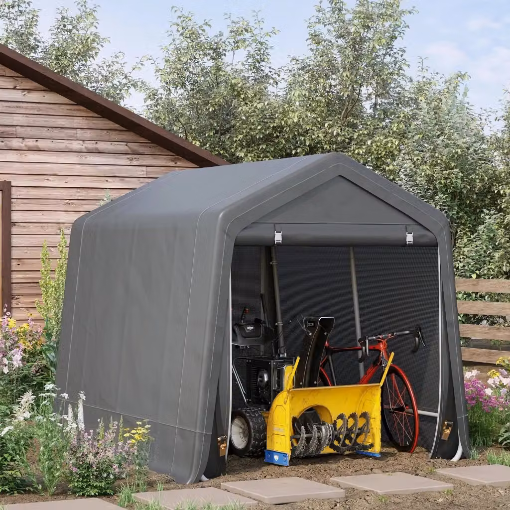 Carport Giordanoshop per veicoli e biciclette in metallo e poliestere, Grigio, L: 240 cm, P: 200 cm, H: 202 cm – 2