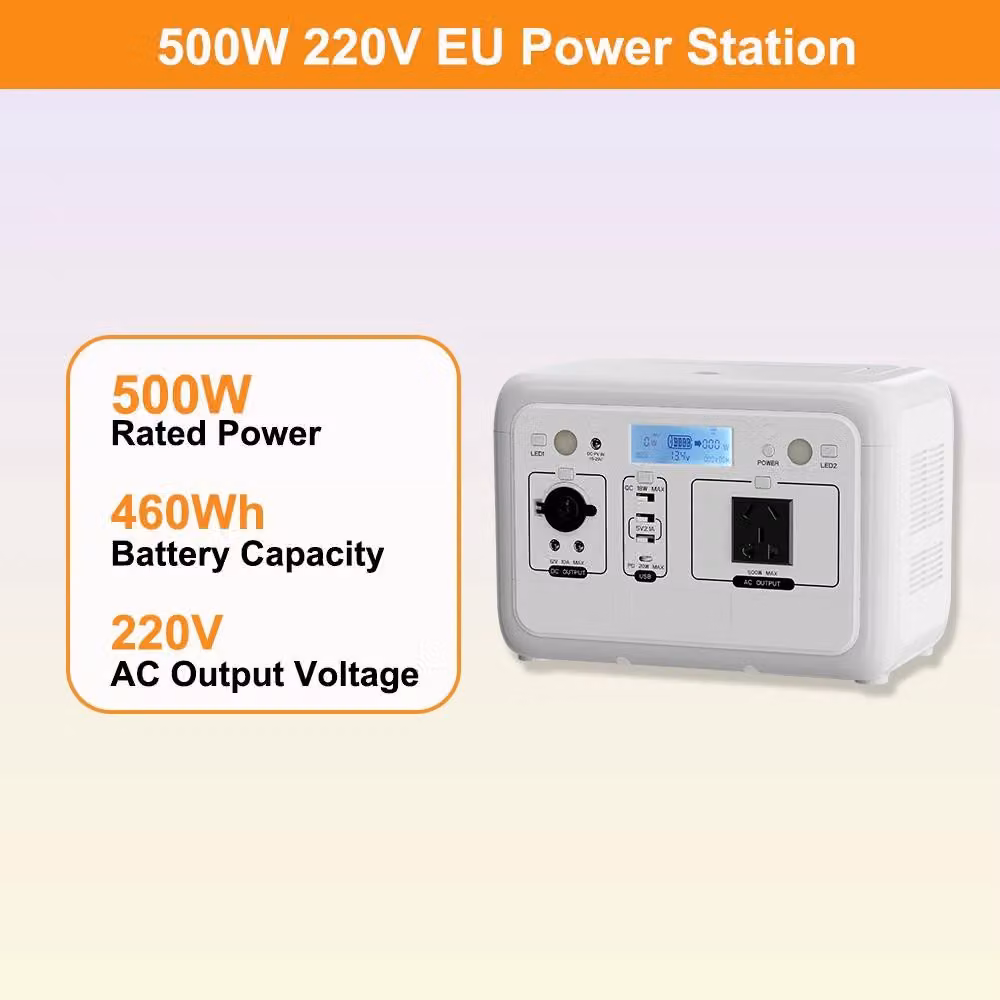 Centralina portatile – Generatore solare – 500 W – 460,8 Wh – Batteria LiFePO4 – 220 V – Spina europea – Onda sinusoidale pura