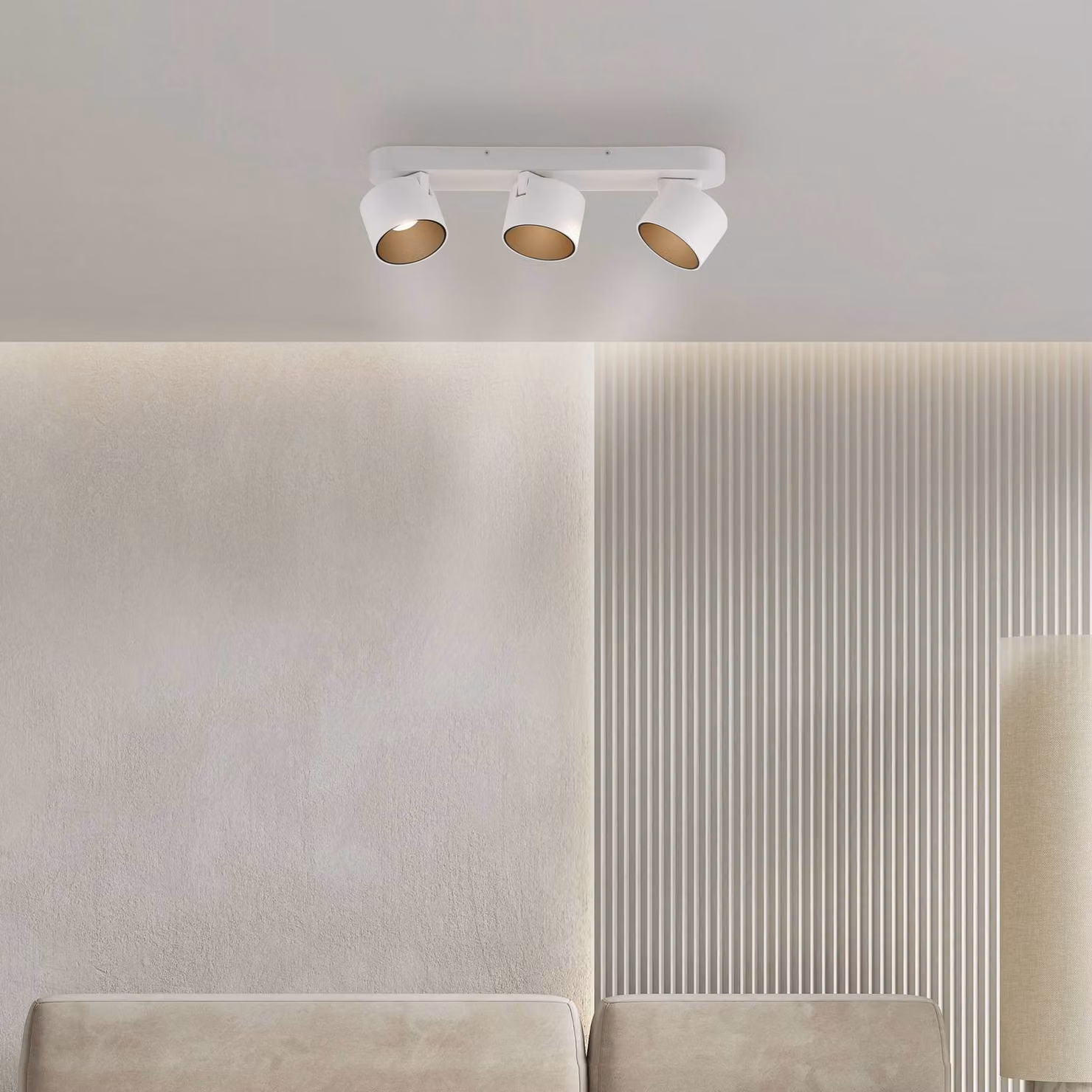 PURE Faretto da soffitto LED Cup, bianco, lunghezza 56 cm, metallo, a 3 luci dimmerabile, Bianco / Opale, Soggiorno / Sala da pranzo, Metallo, Moderno
