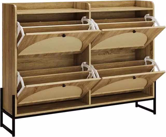 Mobiletto portascarpe con 4 ribalte in legno colore naturale, design salvaspazio per ingresso