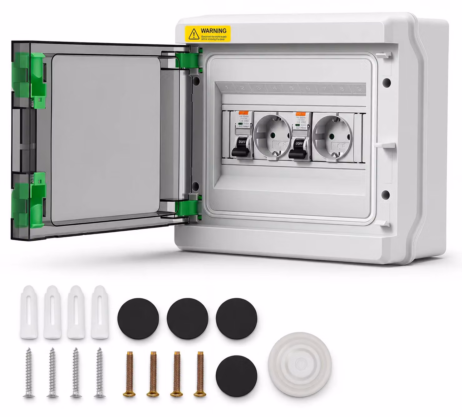 Quadro elettrico – Impermeabile per uso esterno – Interruttori automatici e differenziali – Presa universale – Grado di protezione IP65 – Bianco