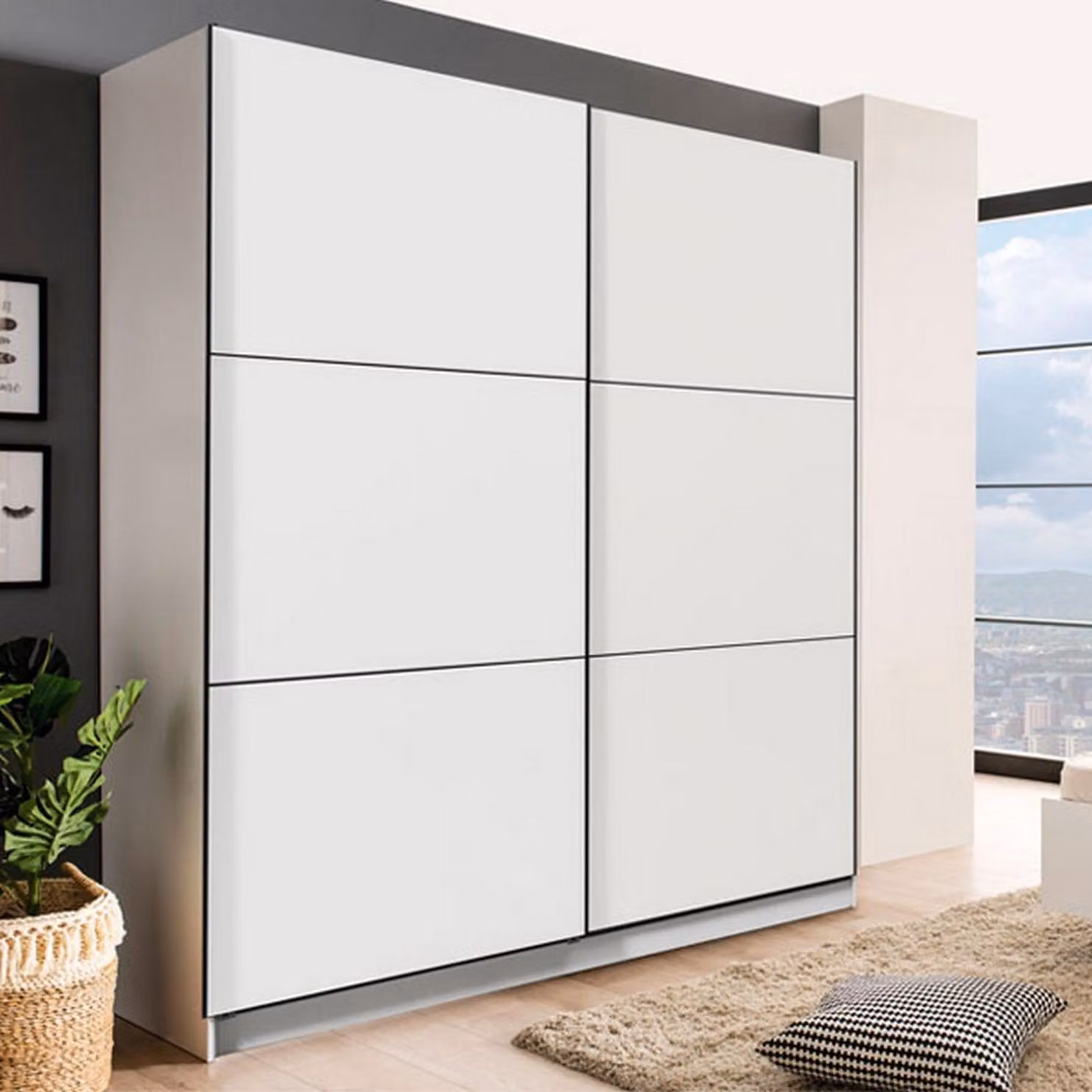 Dmora Guardaroba Grande Piateda 217x210h cm Bianco Opaco, 8 Ripiani Appendiabiti