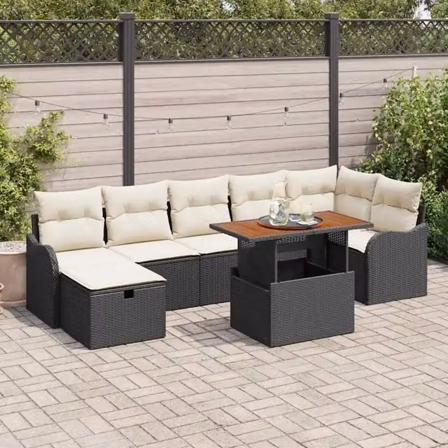 Set Divano da Giardino 8 pz Nero polyrattan 3359946