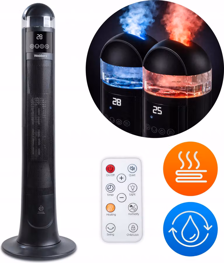 TERMOVENTILATORE con radiatore in Vetroceramica Webber da 2200 W con umidificatore
