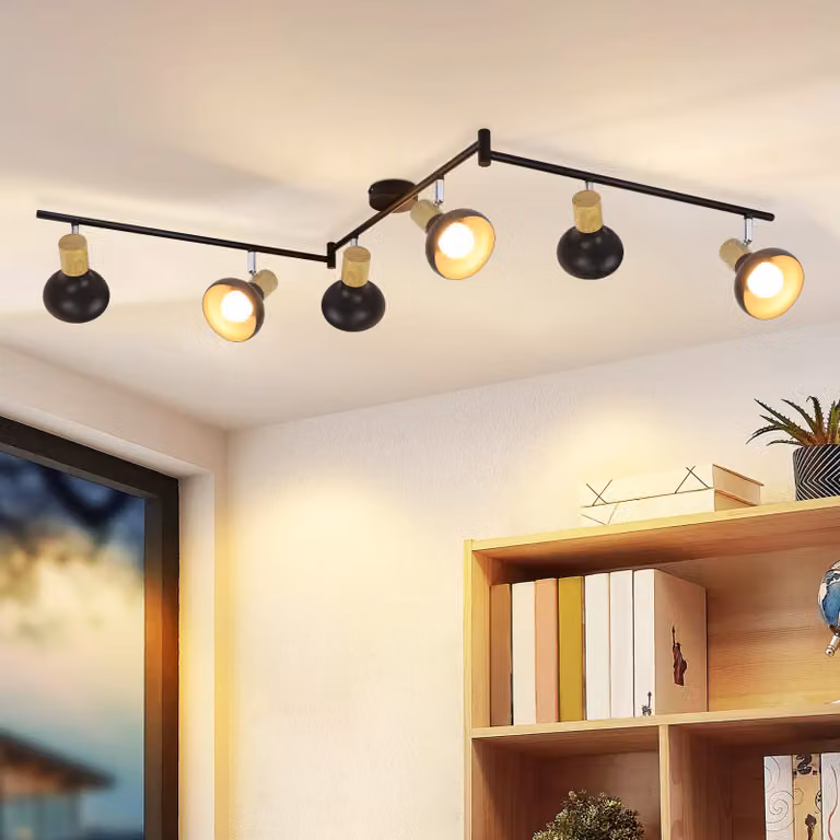 ZMH Faretto da soffitto Corridoio Vintage Plafoniera 6 Spot da soffitto industriali a fiamma con ferro girevole Faretto nero E14 Lampada da corridoio senza lampadina