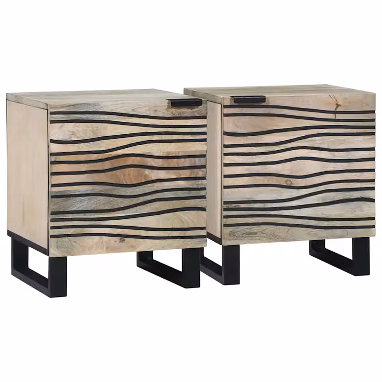 Set di 2 comodini vidaXL in legno di acacia e mango stile rustico, colore bianco e beige, L 40 x P 33 x H 46 cm