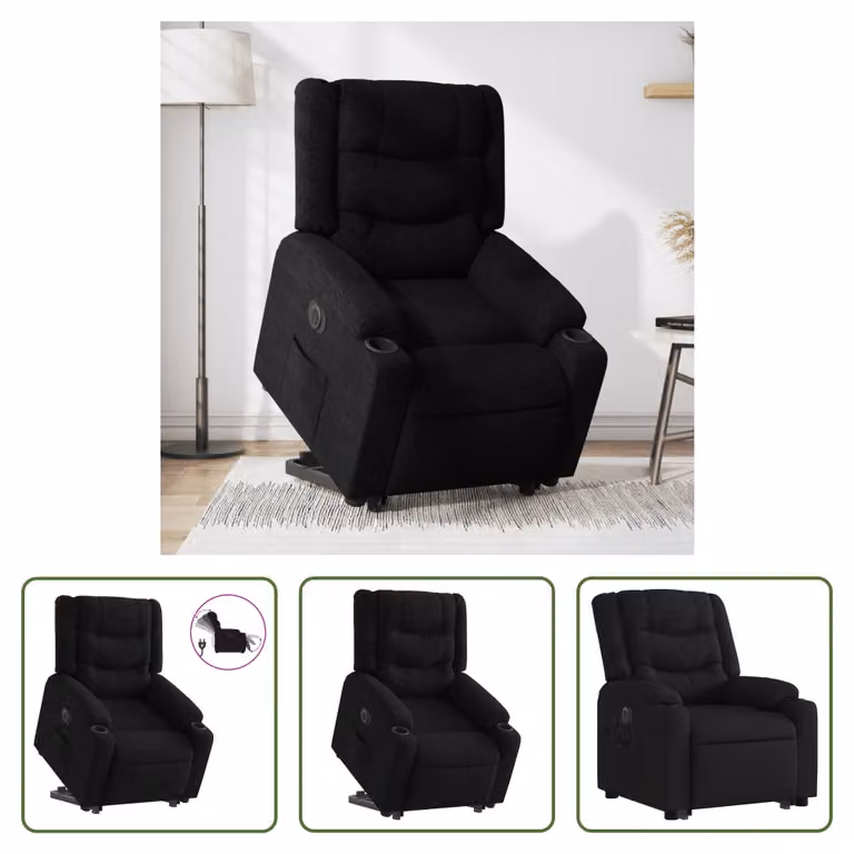 The Living Store Poltrona relax con supporto elettrico in tessuto nero