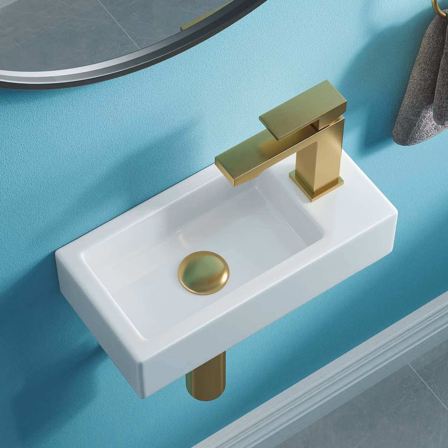 HOROW Lavabo piccolo Lavabo a mano Lavabo Foro per rubinetto destro 37x18,5 cm Mini lavabo sospeso