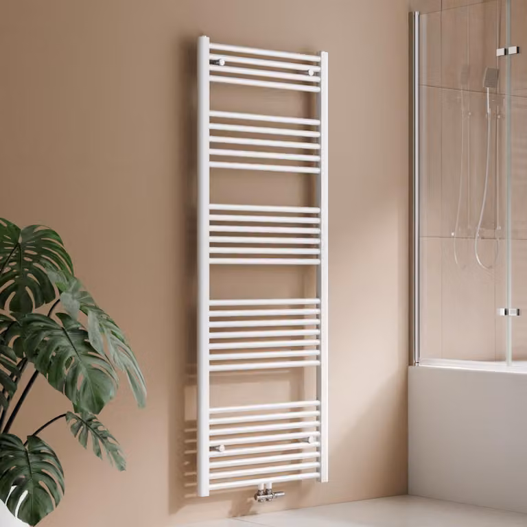 Radiatore da bagno 160 x 60 cm, 761 W, bianco, radiatore asciugamani con attacco centrale, design lineare, asciugatore per asciugamani – S'AFIELINA