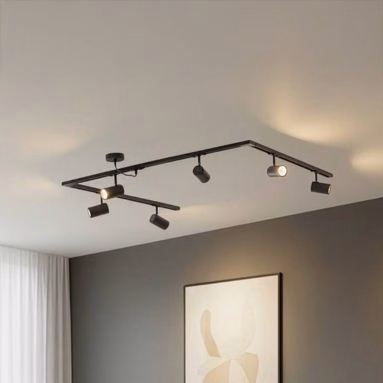 Sistema di binari Lindby Linaro, GU10, a 6 luci, nero, forma C Linaro, Nero, Soggiorno / Sala da pranzo, Alluminio, Moderno