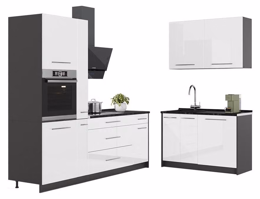 Cucina Vicco Fame-Line Bianco lucido/Antracite 220 x 120 cm senza piano di lavoro, Model 64966