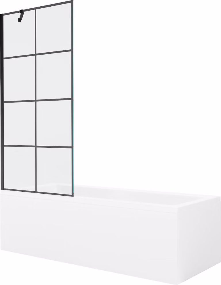 Mexen Cubik vasca rettangolare 160 x 70 cm con pannello e paratia a 1 anta 80 cm, motivo nero - 550316070X9508007077