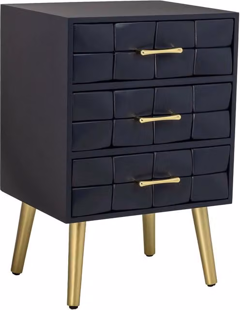 Comodino Wanderlust Deco in legno nero e oro con finitura opaca, stile mid-century, L: 44 cm, P: 35 cm, H: 65 cm – 1