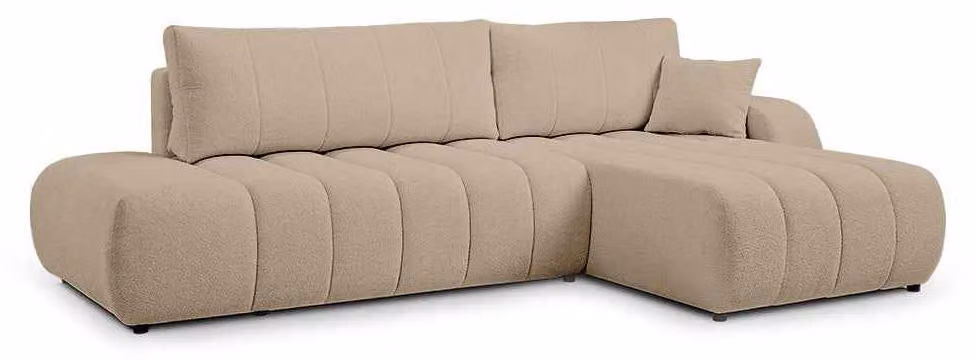 Divano angolare con funzione letto, modello Baloa, rivestito in velluto color beige
