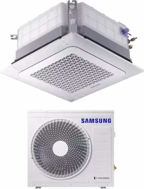Condizionatore Samsung Windfree Mini Cassetta 4 Vie 24000 Btu AC071RNNDKG Bianco con Pannello Incluso e Wi-Fi Opzionale Classe Energetica A++