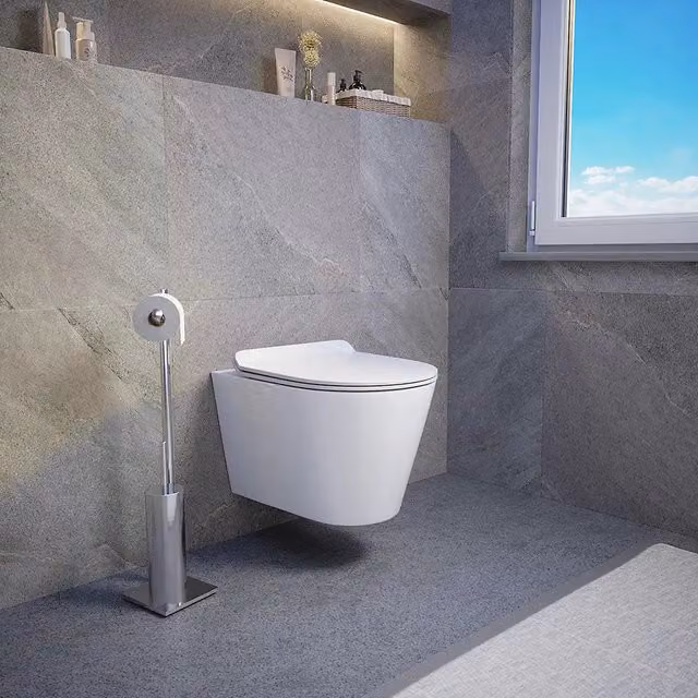 Vaso sospeso rimless in ceramica bianco lucido con sedile soft-close | Barcellona