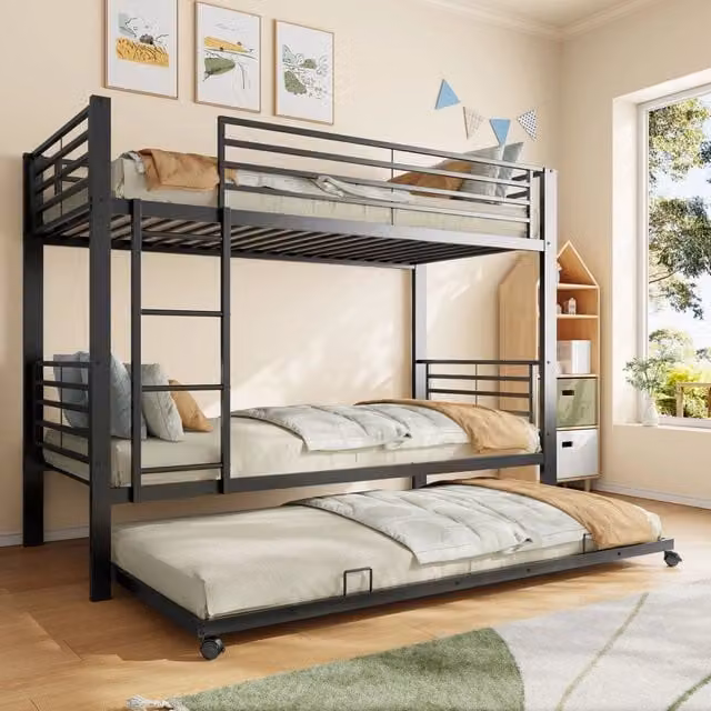 Letto a castello - 90 x 200 cm - Letto in metallo - Con letto estraibile - Letto per bambini - Nero