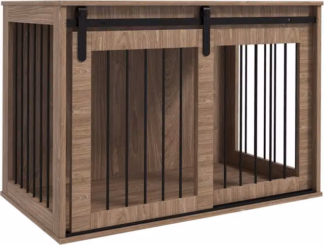 Cassa per cani Minimal con serratura in effetto legno noce e nero L 98 cm x P 58 cm x H 61 cm – 1