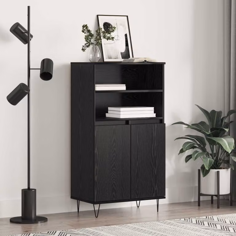 Credenza moderna vidaXL in legno nero opaco con ante a battente, L: 60 cm, P: 36 cm, H: 110 cm