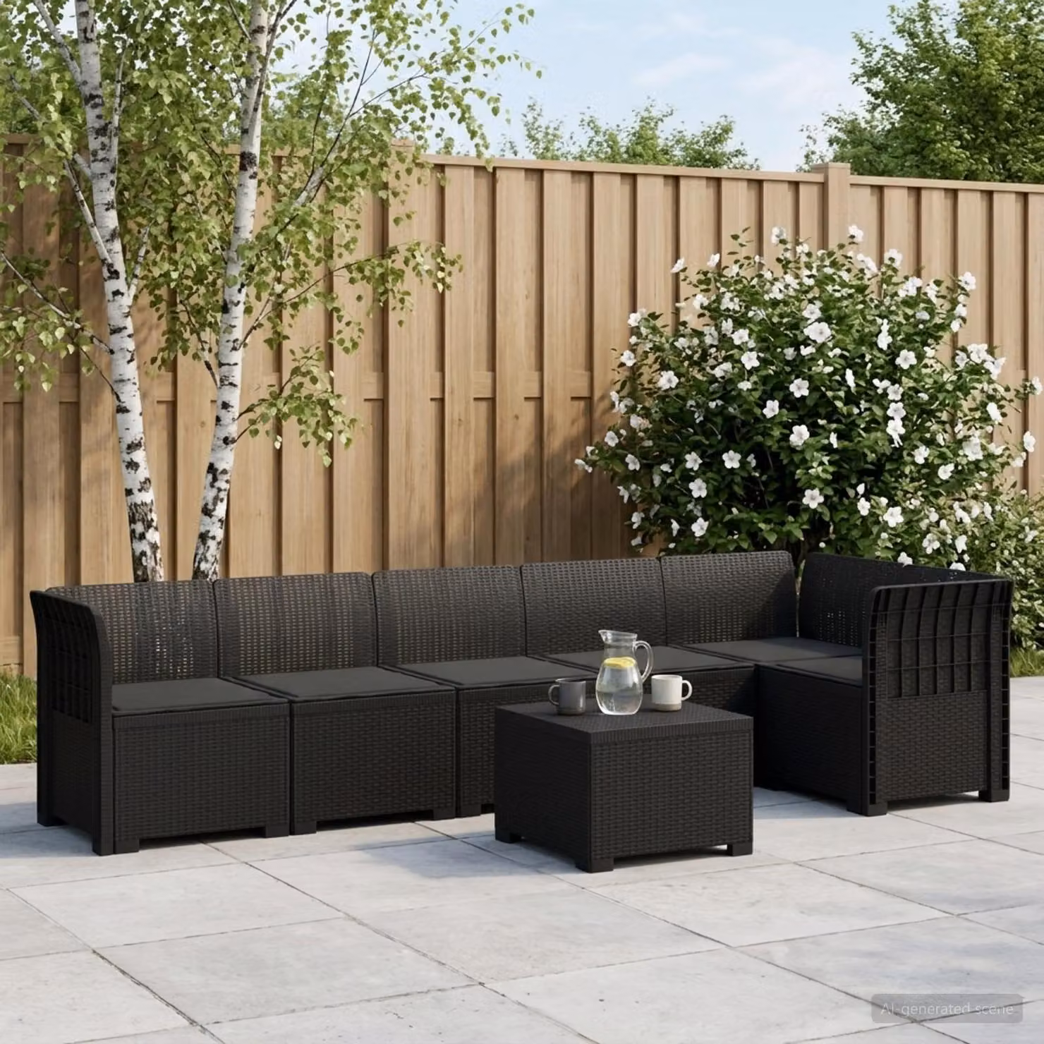 Set da giardino vidaXL a forma di L con divano da 6 posti, tavolino e cuscini, colore antracite/nero