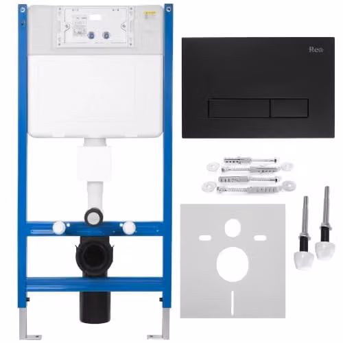Rea - Kit da incasso K011a-q per WC con pulsante HD nero - 16 x 52,5 x 103,5 cm