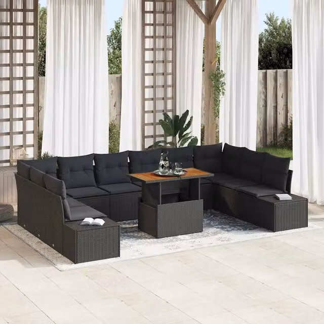 Set Divano da Giardino a Forma di U vidaXL in Polyrattan con Cuscini Nero e Marrone