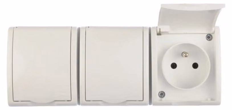 Presa multipla Simon Aquarius con tripla protezione, con/senza grado di protezione IP54 e copertura completa, colore bianco, modello AQGZ1-3/11
