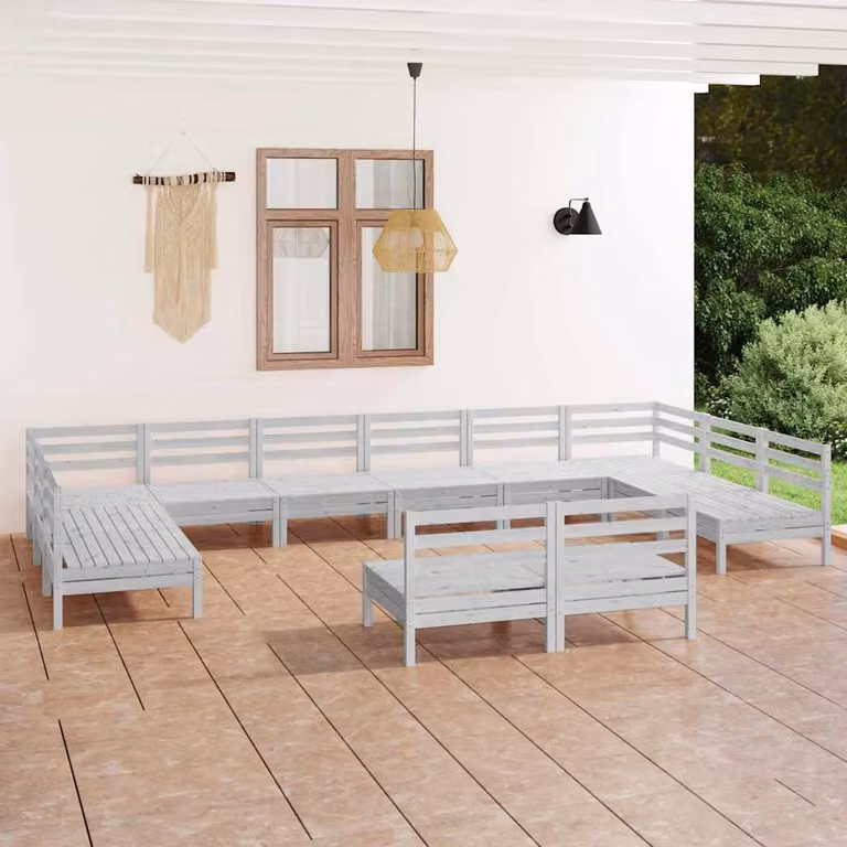 Set Salotto da Giardino vidaXL in Legno di Pino Bianco con Cuscini, Design a L Rustico per Terrazza o Giardino