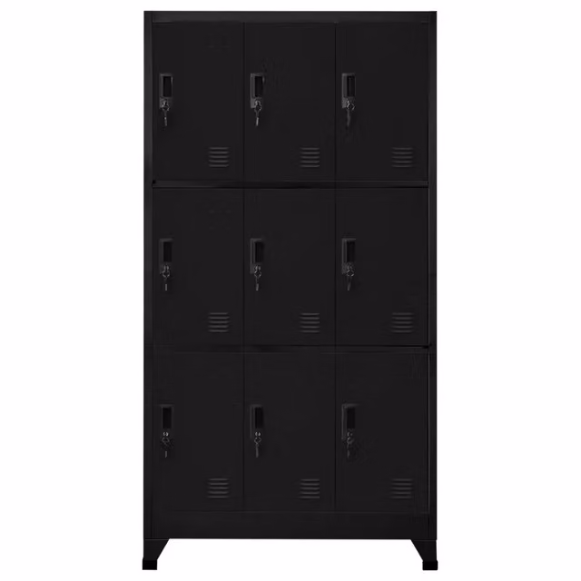 Armadietto in metallo vidaXL nero con serratura e ante a battente L: 90 cm, P: 45 cm, H: 180 cm
