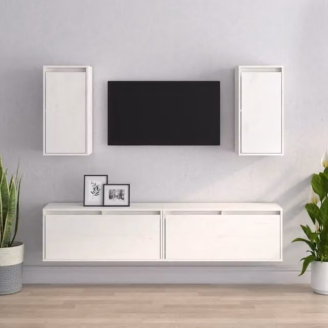 Mobili Porta TV 4 pz Bianchi in Legno Massello di Pino 3100170
