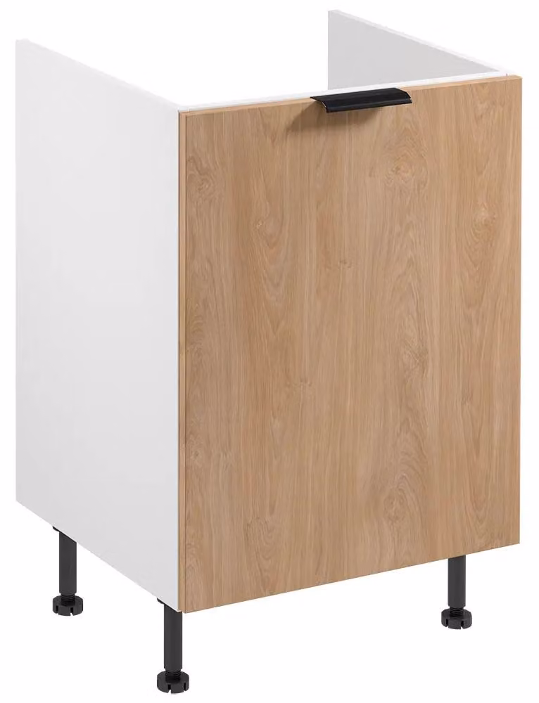 Mobile sottolavabo SALERNO - larghezza 60 cm, bianco/rovere + pattumiere GRATUITE