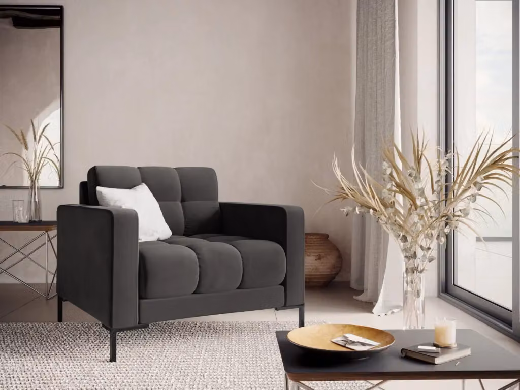 Poltrona Bali Cosmopolitan Design in velluto grigio scuro con braccioli e struttura in metallo – 2