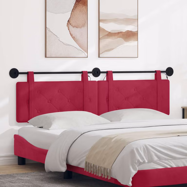 vidaXL Testiera sospesa moderna in velluto rosso con luce LED integrata