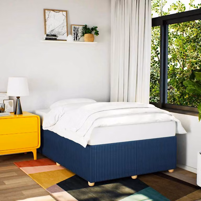 vidaXL Giroletto senza Materasso Blu in Tessuto e Legno di Pino L/P: 120 x 190 cm