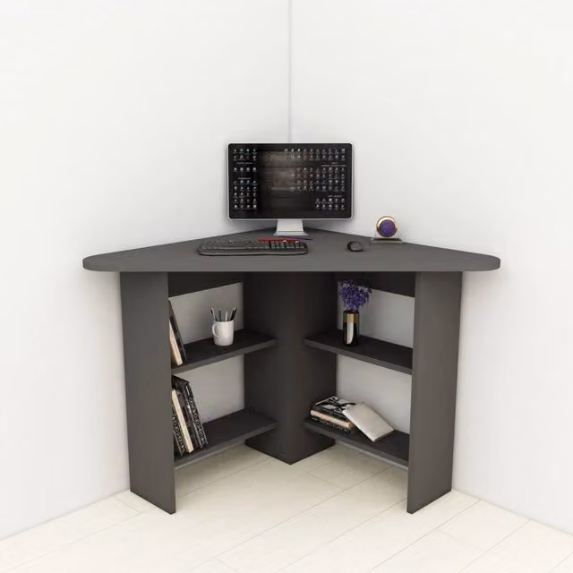 Scrivania angolare Panchia DMORA in legno nero antracite opaco L 80 cm x P 80 cm x H 74 cm – 1